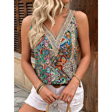 Lucky Life Kadın Askılı V Yaka Dantelli Süprem Bluz