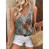 Lucky Life Kadın Askılı V Yaka Dantelli Süprem Bluz