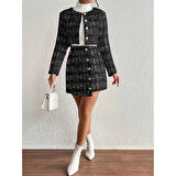 Lucky Life Kadın Uzun Kollu önü Düğmeli şanel Ceket Ve Etek Takım