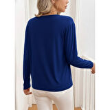 Lucky Life Kadın Uzun Kollu V Yakalı Viskon Iki Iplik Bluz