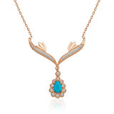 Gümüş Rose Turkuaz Taşlı Madalyon Kadın Kolye