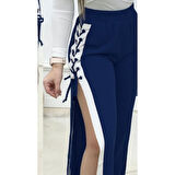 Lucky Life Lucky Life Kadın Yüksek Bel Yandan çapraz Bağcıklı Yırtmaçlı Viskon Iki Iplik Pantolon