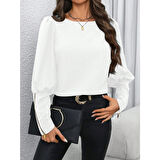 Lucky Life Kadın Uzun Kollu Bisiklet Yaka Fermuar Detaylı Ithal Krep Bluz