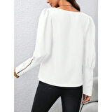 Lucky Life Kadın Uzun Kollu Bisiklet Yaka Fermuar Detaylı Ithal Krep Bluz