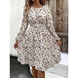 Lucky Life Lucky Life Kadın Uzun Kollu Bot Yaka Beli Lastikli Midi Süprem Elbise