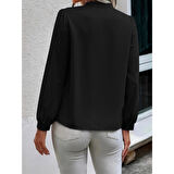 Lucky Life Kadın Uzun Kollu Yakalı Yakadan Bağcıklı Düğmeli Sandy Bluz