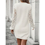 Lucky Life Kadın Uzun Kollu V Yakalı Mini Triko Elbise