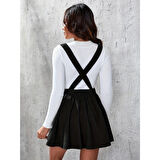 Lucky Life Lucky Life Kadın Askılı Sırttan çapraz Detaylı Kısa Kiloş Kadife Mini Elbise