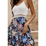 Lucky Life Kadın Askılı V Yakalı üst Dantel Alt Süprem Mini Elbise