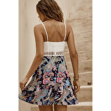 Lucky Life Kadın Askılı V Yakalı üst Dantel Alt Süprem Mini Elbise