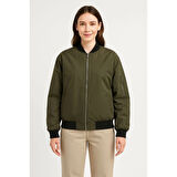 Içi Astarlı Fermuarlı Lucky Life Bomber Mont Ceket - Haki