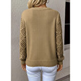 Lucky Life Kadın Uzun Kollu V Yaka Kol Delikli Baklava Desen Detaylı Triko Kazak