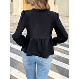 Lucky Life Lucky Life Kadın Uzun Kollu V Dantel Yaka Aerobin Bluz