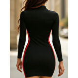 Lucky Life Lucky Life Kadın Uzun Kollu Fermuarlı Mini Spor Elbise