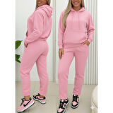 Lucky Life Lucky Life Kadın Uzun Kollu Kapşonlu Bağcıklı üç Iplik Bluz Ve Pantolon Ikili Takım