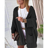 Lucky Life Kadın Oversize Kalıp Cep Detay Salaş Triko Hırka