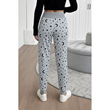 Lucky Life Kadın Yüksek Bel Bağcıklı Desenli Iki Iplik Pantolon