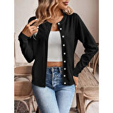 Lucky Life Kadın Uzun Kollu önden Düğmeli Triko Ceket