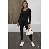 Lucky Life Kadın Uzun Kollu şardonlu Kaşkorse Straplez Ile Kısa önden Düğmeli Ceket Ikili Takım