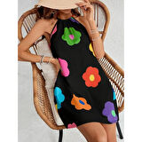 Lucky Life Kadın Boyundan Askılı Kolsuz çiçek Desenli Süprem Elbise