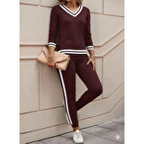 Lucky Life Kadın Uzun Kollu V Yakalı Ribanalı Viskon Iki Iplik Bluz Ve Pantolon Ikili Takım