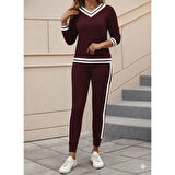 Lucky Life Kadın Uzun Kollu V Yakalı Ribanalı Viskon Iki Iplik Bluz Ve Pantolon Ikili Takım