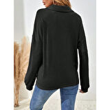 Lucky Life Kadın Uzun Kollu Yakalı Düğmeli Salaş Waffle Bluz