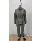 Lucky Life Kadın Uzun Kollu Balıkçı Yaka Belden Lastikli Modal Bluz Ve Pantolon Ikili Takım