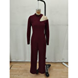 Lucky Life Kadın Tek Omuzdan Açık Balıkçı Yaka Taş Detaylı Uzun Ithal Krep Tulum