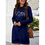 Lucky Life Kadın Uzun Kollu Bisiklet Yaka Kısa Viskon Iki Iplik Elbise