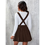 Lucky Life Lucky Life Kadın Askılı Sırttan çapraz Detaylı Kısa Kiloş Kadife Mini Elbise