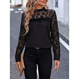 Lucky Life Kadın Uzun Kollu Yarı Balıkçı Yaka Dantelli Sandy Bluz