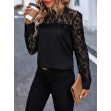 Lucky Life Kadın Uzun Kollu Yarı Balıkçı Yaka Dantelli Sandy Bluz