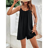 Lucky Life Kadın Ip Askılı Yuvarlak Yakalı Pileli Viskon Tulum