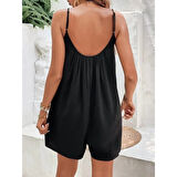 Lucky Life Kadın Ip Askılı Yuvarlak Yakalı Pileli Viskon Tulum