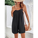 Lucky Life Kadın Ip Askılı Yuvarlak Yakalı Pileli Viskon Tulum