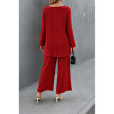 Lucky Life Kadın Uzun Kollu Asimetrik Detaylı Salaş Sandy Bluz Ve Pantolon Ikili Takım