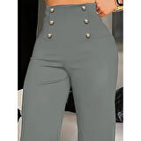 Lucky Life Kadın Yüksek Bel önden Düğmeli Uzun Paçaya Doğru Geniş Ithal Krep Pantolon