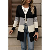 Lucky Life Lucky Life Kadın Uzun Kollu çok Renkli önden Düğmeli Uzun Ceket