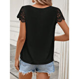 Lucky Life Kadın Kısa Dantel Kollu Bisiklet Yaka Sandy Bluz