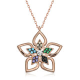 ​Gümüş Rose Renkli Taşlı Çiçek Kadın Kolye