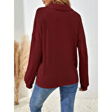 Lucky Life Kadın Uzun Kollu Yakalı Düğmeli Salaş Waffle Bluz