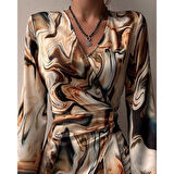 Lucky Life Kadın Uzun Kollu Kruvaze Yakalı Asimetrik Detaylı Mini Modal Elbise