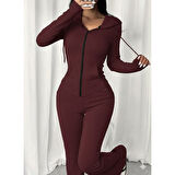 Lucky Life Kadın Uzun Kollu Kapşonlu Bağcıklı önü Fermuarlı Viskon Iki Iplik Bluz Ve Pantolon Ikili Takım