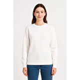 Lucky Life Üç İplik Düz Bisiklet Yaka SweatShirt - Beyaz