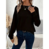 Lucky Life Kadın Uzun Kollu Bisiklet Yaka Viskon Bluz