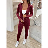 Lucky Life Kadın Uzun Kollu önden Fermuarlı Kadife Bluz Ve Pantolon Ikili Takım