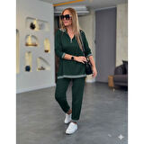 Lucky Life Lucky Life Kadın Uzun Kollu Fermuarlı şerit Detay Desenli Alt üst Ikili Viskon Iki Iplik Takım