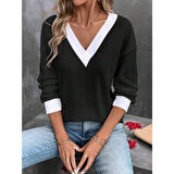 Lucky Life Kadın Uzun Kollu V Yakalı Waffle Bluz