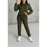 Lucky Life Kadın Uzun Kollu Kapşonlu Bağcıklı üç Iplik Bluz Ve Pantolon Ikili Takım